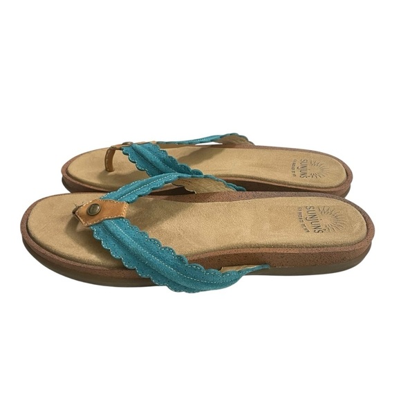 G.H. BASS & CO. SUNJUNS TURQUOISE SUEDE LEATHER THONG FLIP FLOPS SANDALS 9M - Picture 3 of 12
